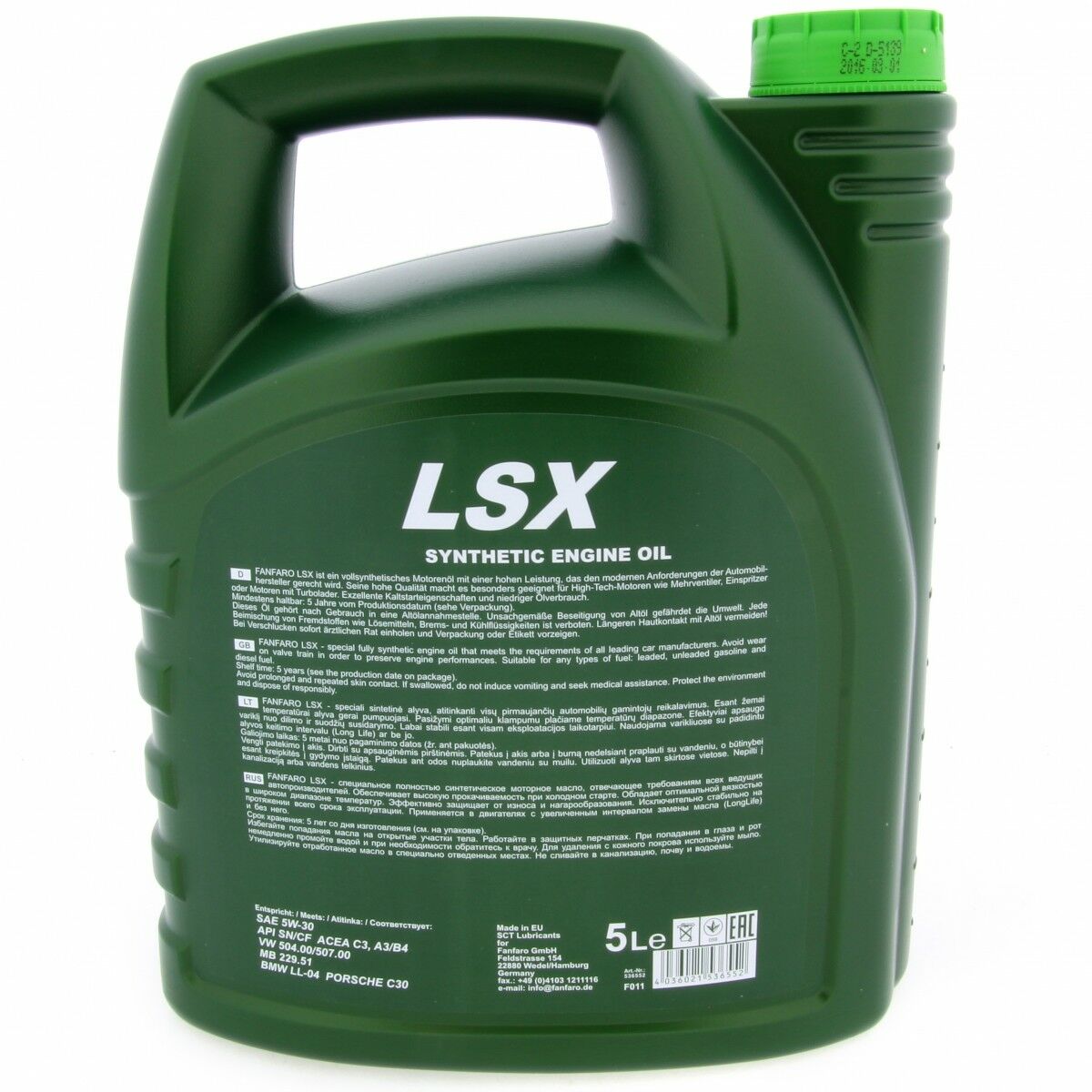 5 Liter FANFARO LSX 5W-30 SN Motoröl C3 A3 B4 passend für VW 507.00 BMW LL-04 MB 229.51