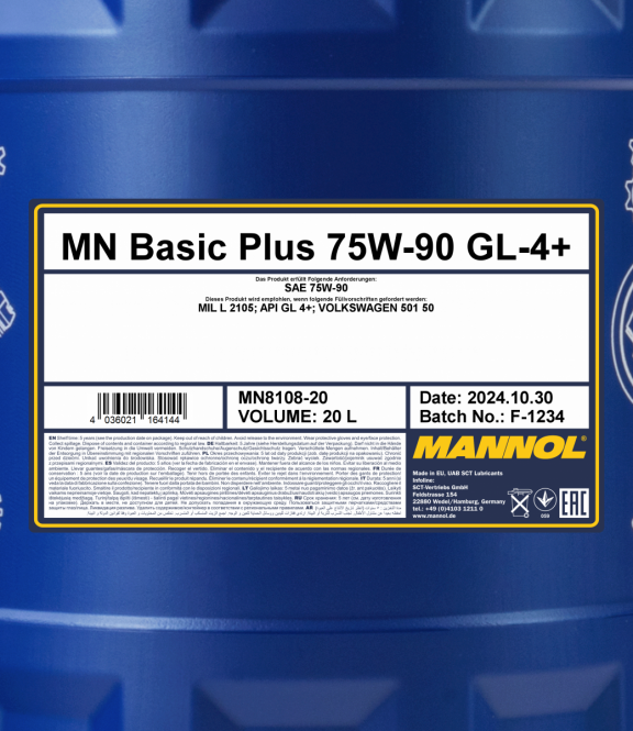 20 Liter MANNOL Basic Plus 75W-90 GL4+ Getriebeöl 75W90 Öl 4036021164144