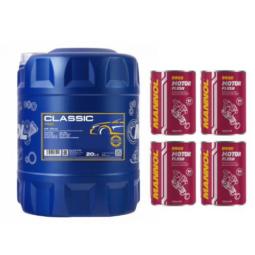 20 L MANNOL 7501 Classic 10W-40 Motoröl ACEA A3/B4 MB 229.1 + 4x Motorflush 9900