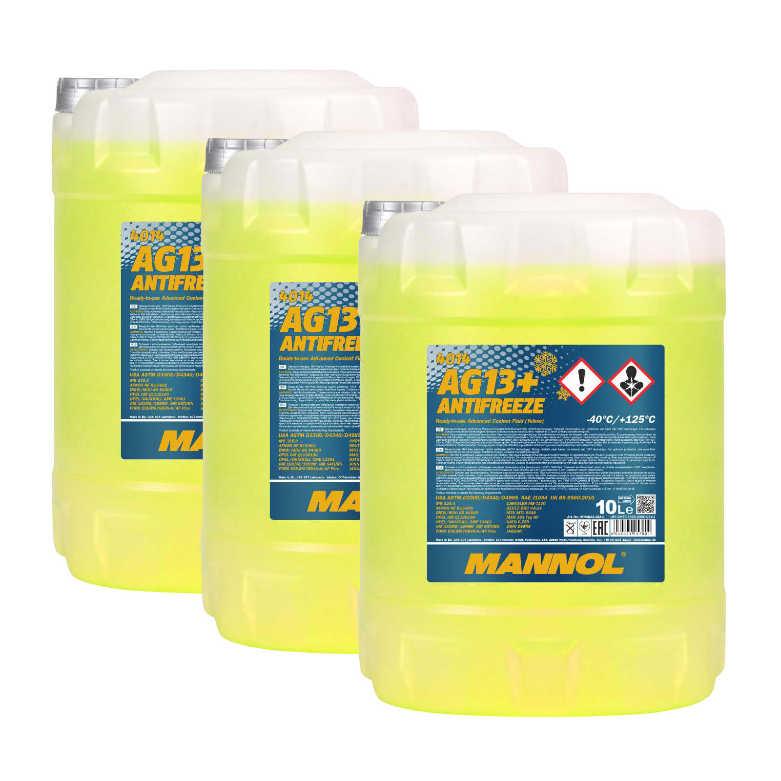 30 Liter (3x10) MANNOL AG13+ Kühlflüssigkeit Antifreeze -40°C Advanced gelb