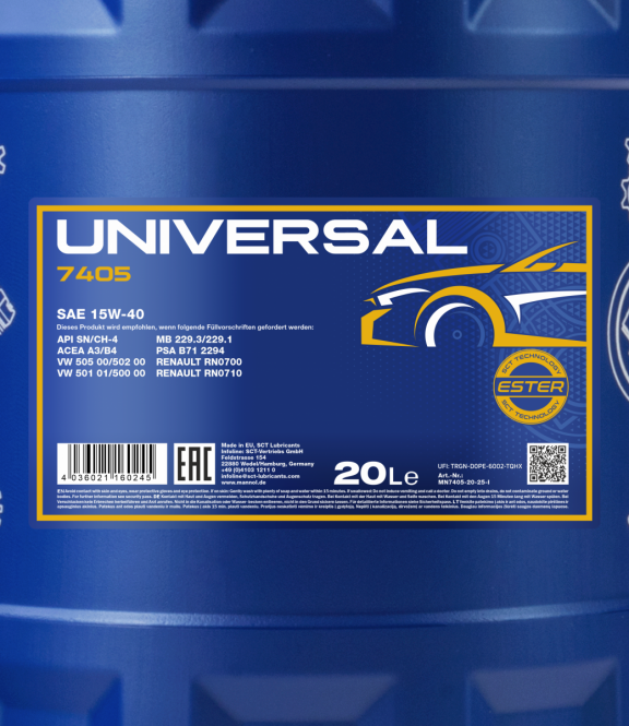 20L MANNOL Motoröl Universal 15W-40 API SN CH-4  4036021160245