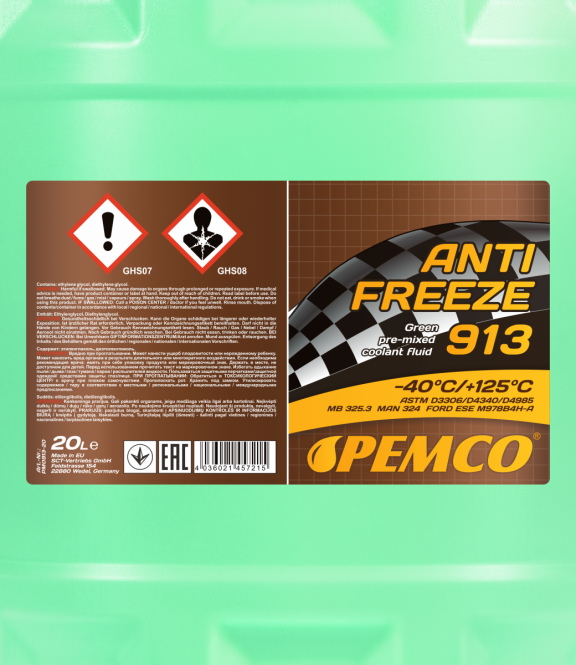 20 Liter PEMCO Antifreeze 913 (-40 °C) Kühlerfrostschutz Fertiggemisch grün
