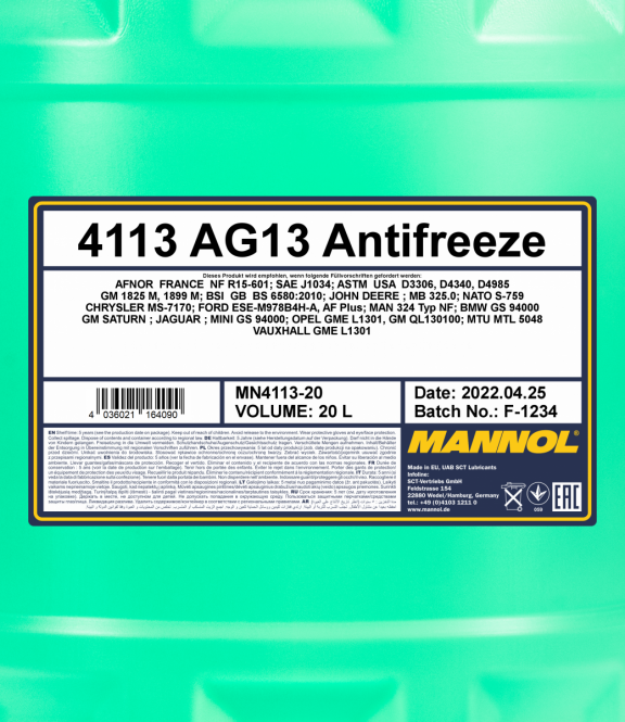20 Liter MANNOL Hightec Antifreeze AG13 Kühlflüssigkeit