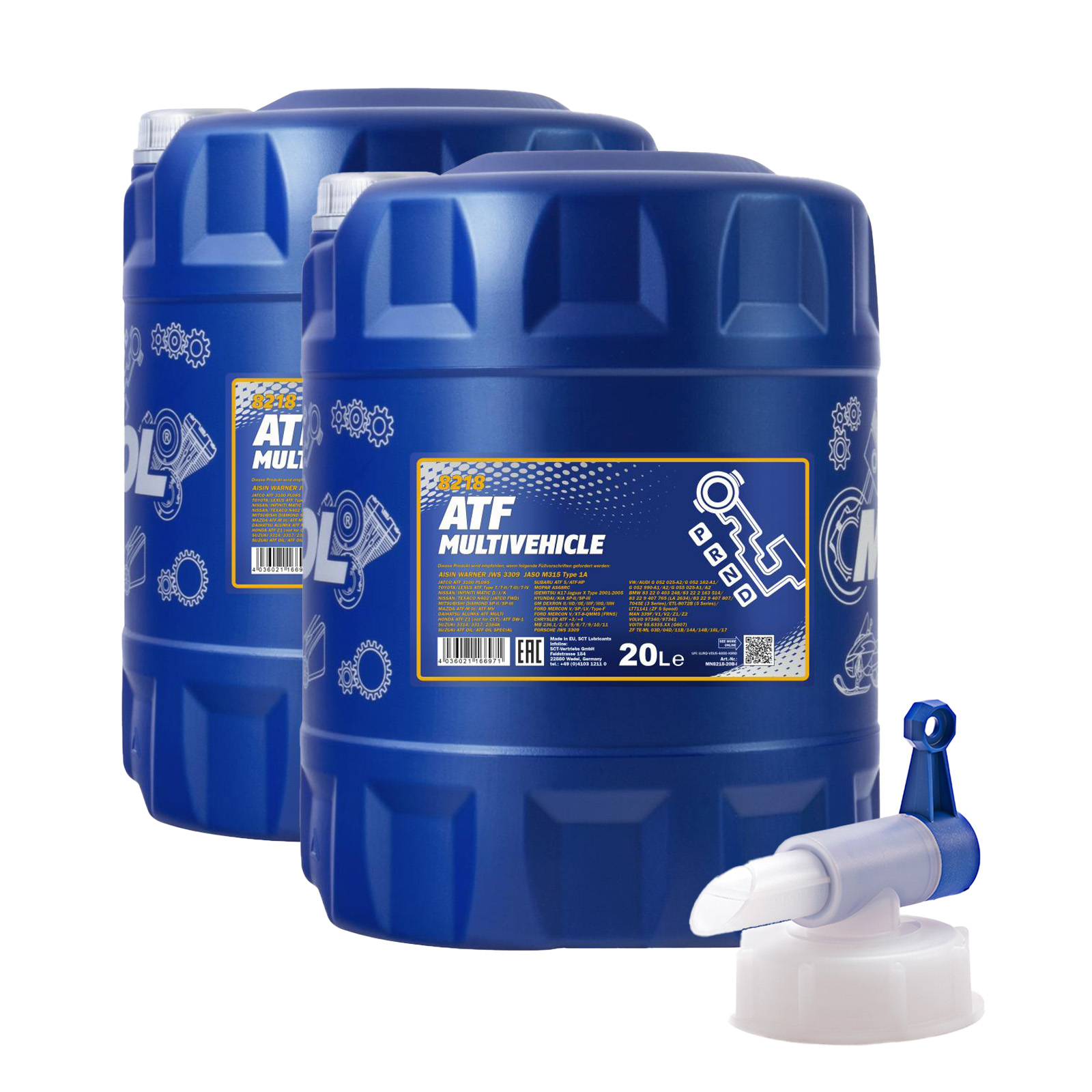 40 Liter (2x20) MANNOL ATF Multivehicle 8218 Automatikgetriebeöl + 1x Ablasshahn