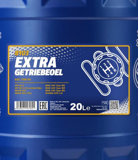 20 Liter MANNOL Extra Getriebeöl 75W-90 API GL-4/GL-5 LS MN8103 20 Liter MANNOL Extra Getriebeöl 75W-90 API GL-4/GL-5 LS MN8103