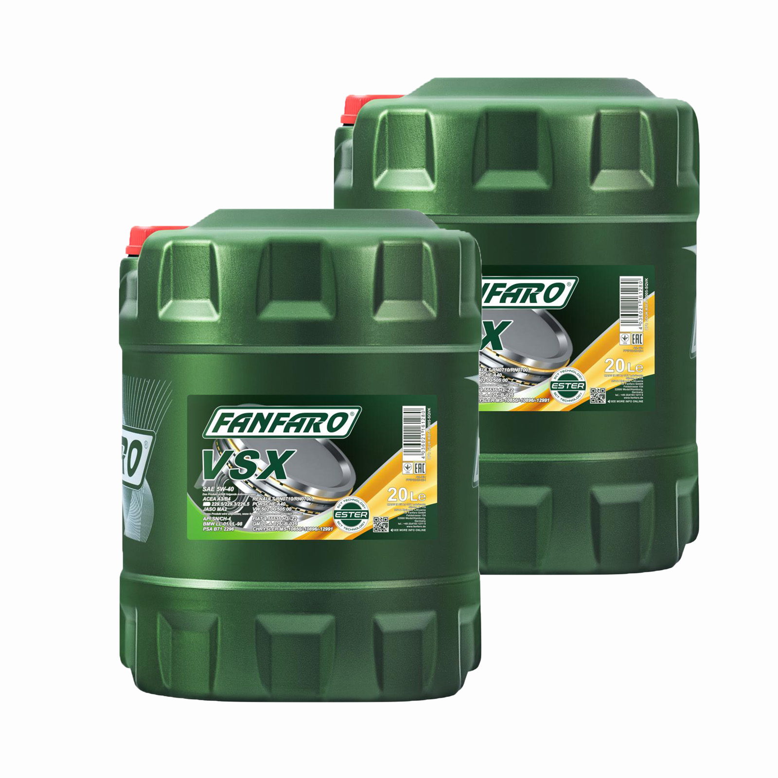 40 Liter (2x20) FANFARO VSX 5W-40 Motoröl A3 B4 MB VW 505.00 BMW LL-01 Opel LL-A 40 Liter (2x20) FANFARO VSX 5W-40 Motoröl A3 B4 MB VW 505.00 BMW LL-01 Opel LL-A