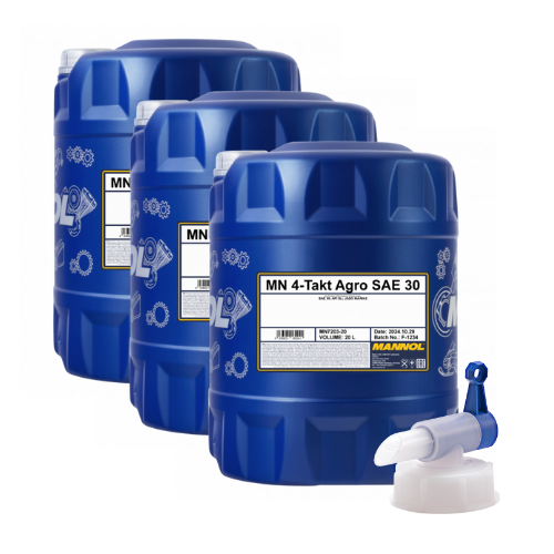 60 Liter (3x20) MANNOL 4-Takt Agro 7203 SAE 30 API SL Motoröl + 1x Ablasshahn