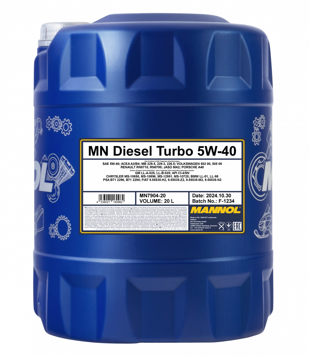 60 Liter MANNOL Diesel Turbo 5W-40 5W40 API CI-4/SN Motoröl ÖL 4036021160962