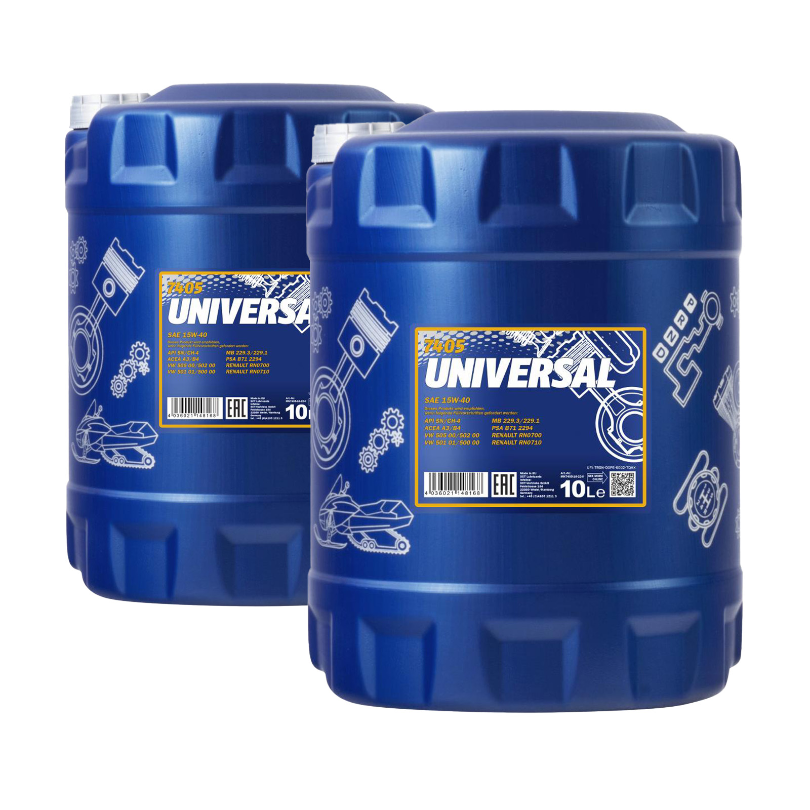 20 Liter (2x10) MANNOL Universal Motoröl 15W-40 API SN CH-4 15W40 20 Liter (2x10) MANNOL Universal Motoröl 15W-40 API SN CH-4 15W40
