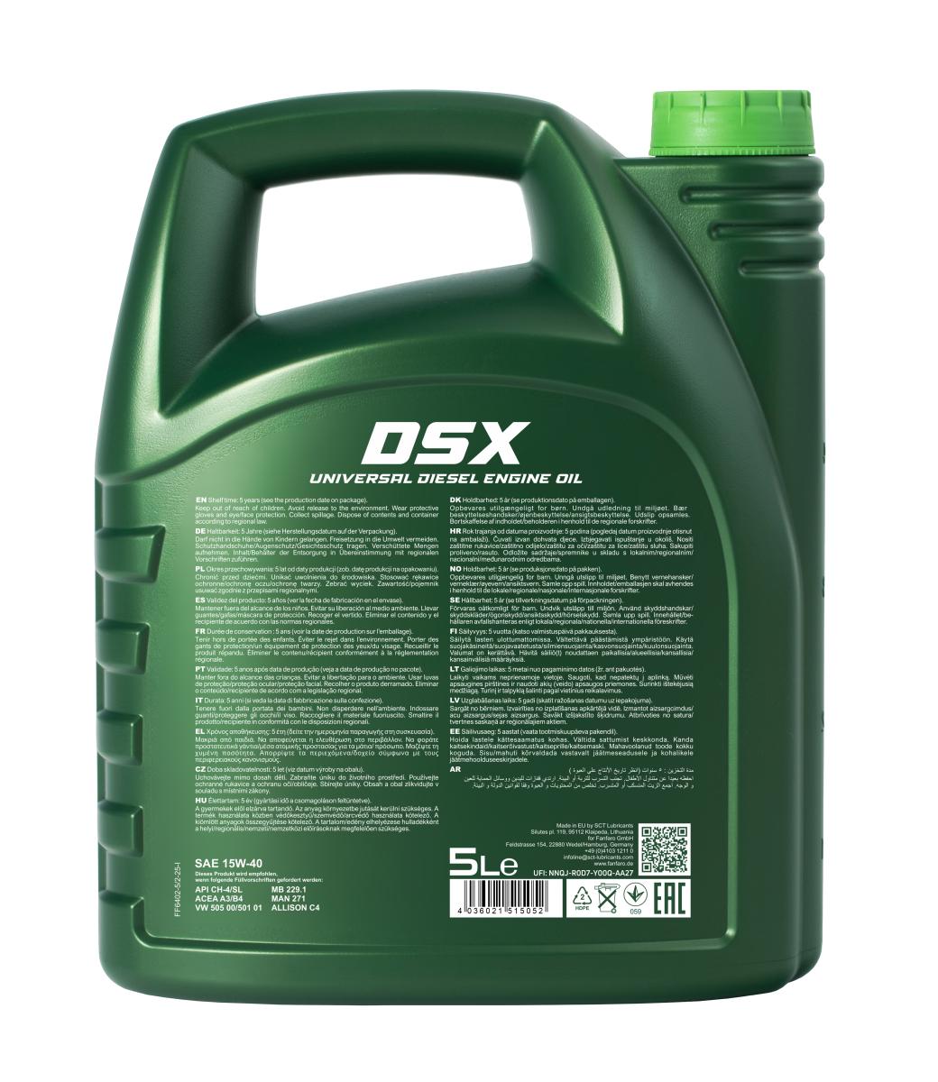 5 Liter FANFARO DSX 15W-40 CH-4/SL Motoröl E3 B3 A3 passend für VW 505.00 501.00 MB 229.1