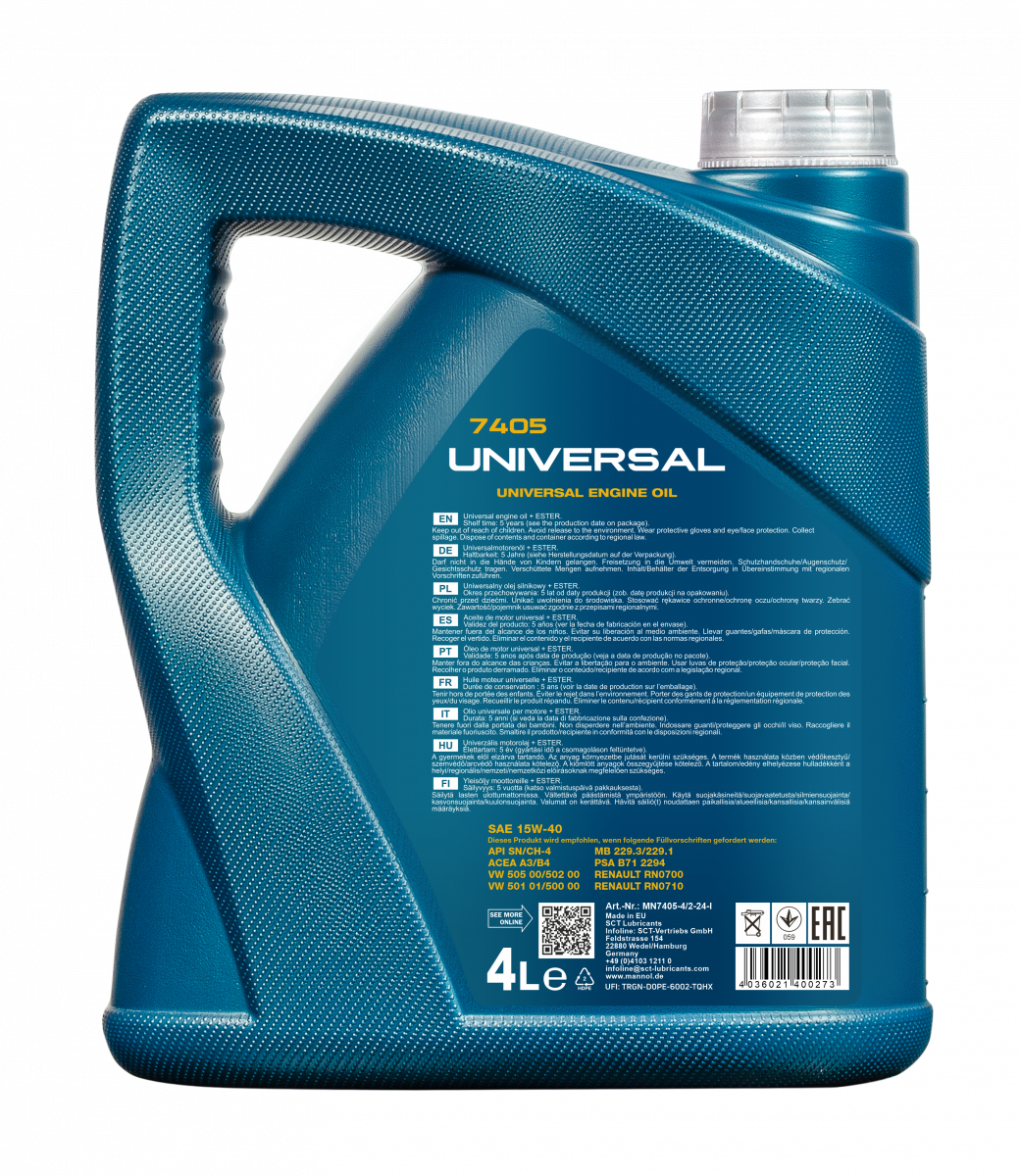 8 Liter (2x4) MANNOL Universal 15W-40 API SN CH-4 Motoröl für Diesel Benzin Motoren