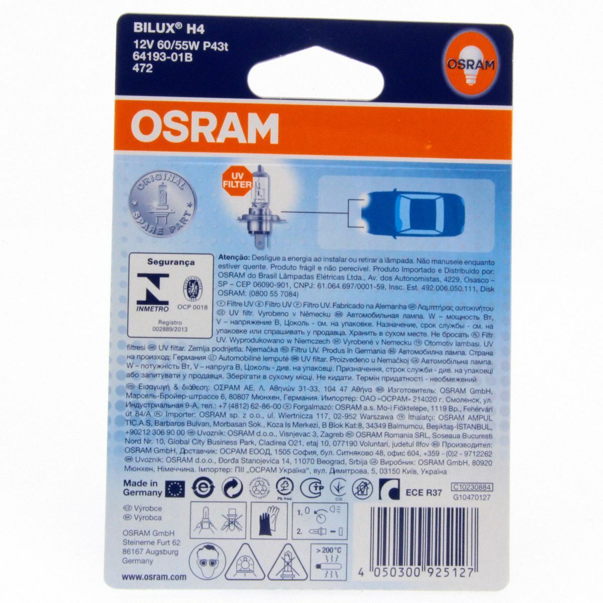 H4 OSRAM Original Line OEM 64193-01B Halogenlampe Autolampe Blister Box 1 Stück