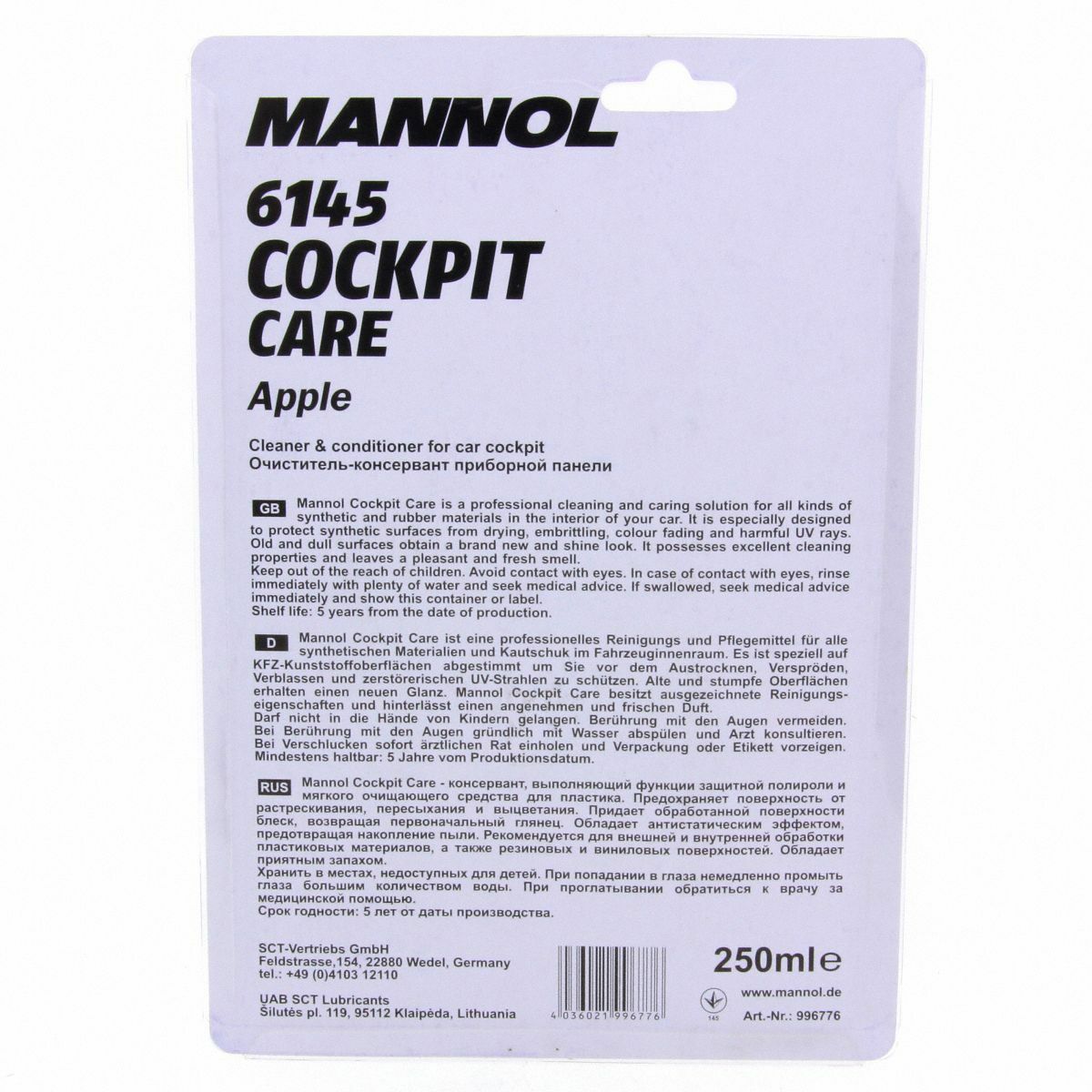 3x 250ml MANNOL 6145 Cockpit Care Apfel Konservierungsmittel Schutz