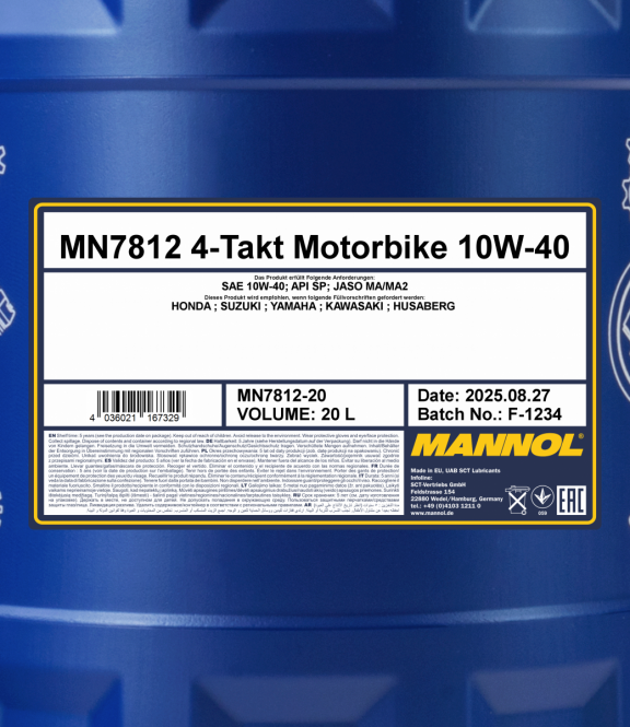 20 Liter MANNOL 4-Takt Motorbike 10W-40 7812 API SN Motorradöl + 4x Motor Flush