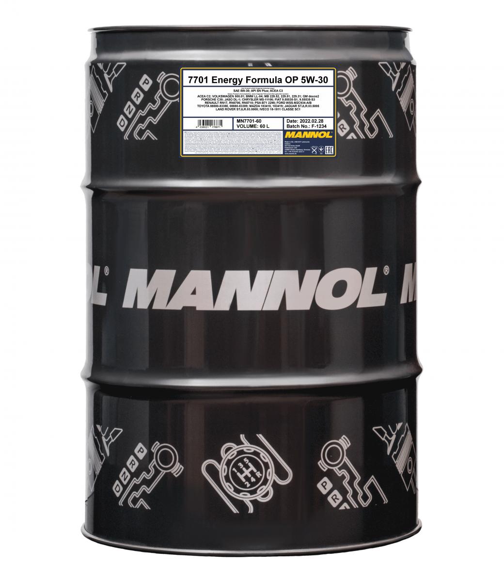 60 Liter MANNOL Energy Formula OP 7701 5W-30 API SN Plus Chevrolet passend für Opel Motoröl