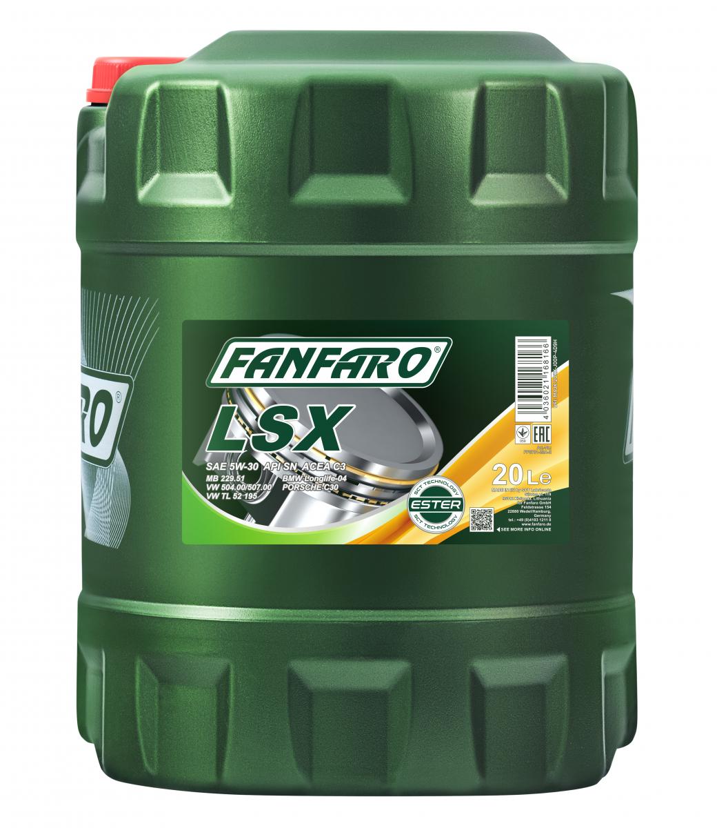20 Liter FANFARO LSX 5W-30 SN Motoröl C3 A3 B4 passend für VW 507.00 BMW LL-04 MB 229.51