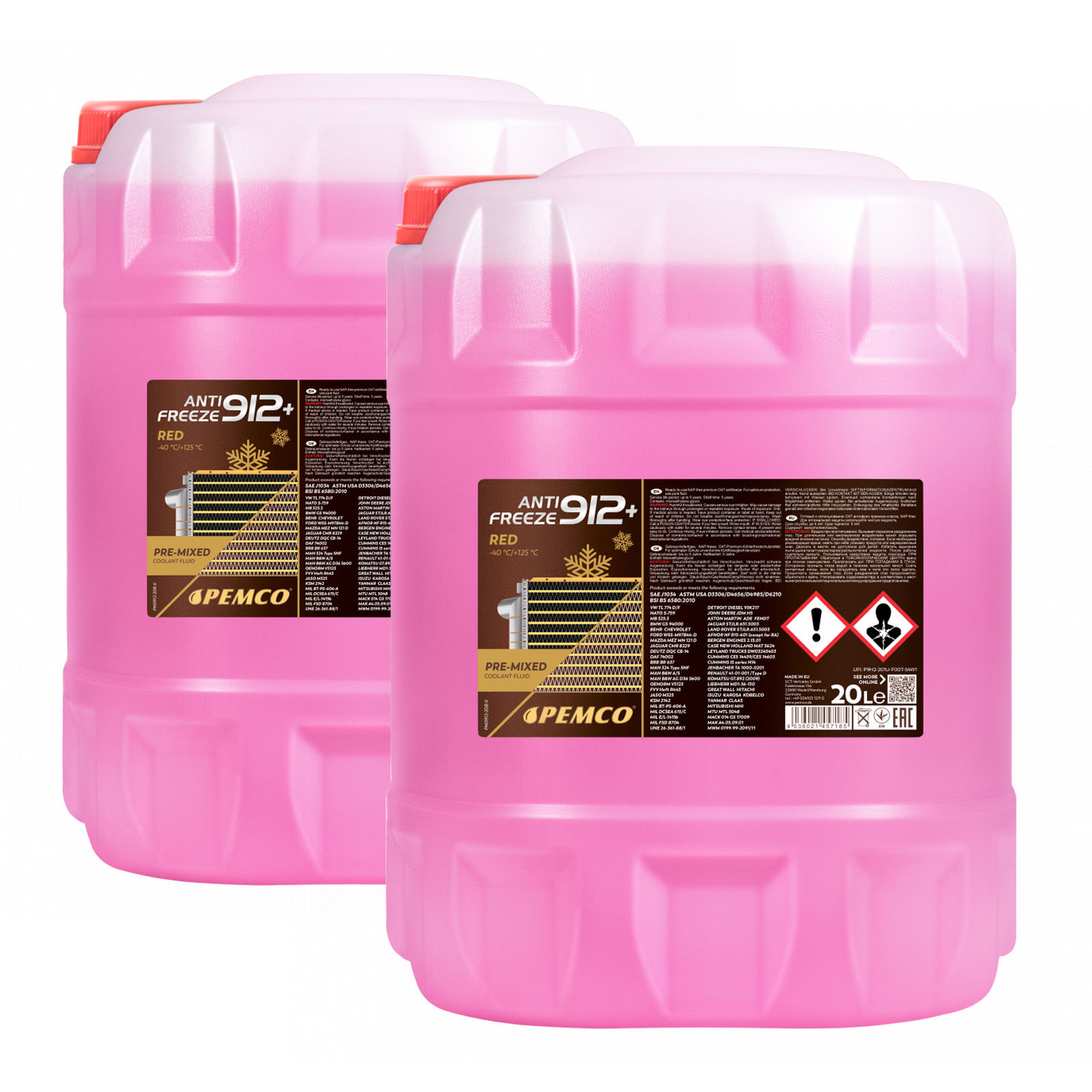 40 Liter (2x20) PEMCO Antifreeze 912+ Kühlerfrostschutz bis -40C rot PM0912