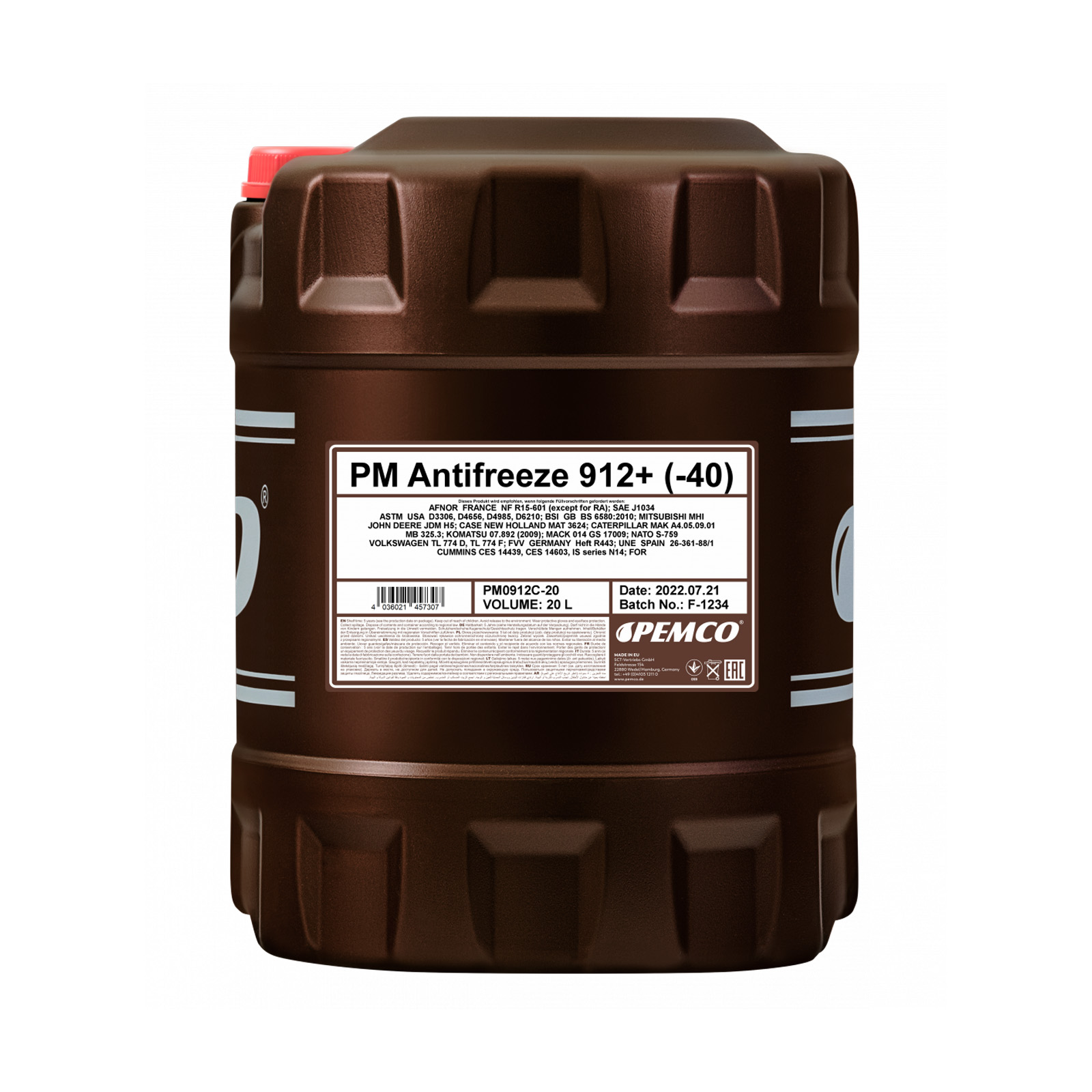 20 Liter PEMCO ANTIFREEZE 912+ Kühlerfrostschutz Konzentrat rot PM0912C