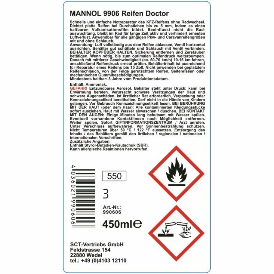 450ml MANNOL Reifen Doctor 9906 Reifendicht Pannenhilfe Reifenpilot