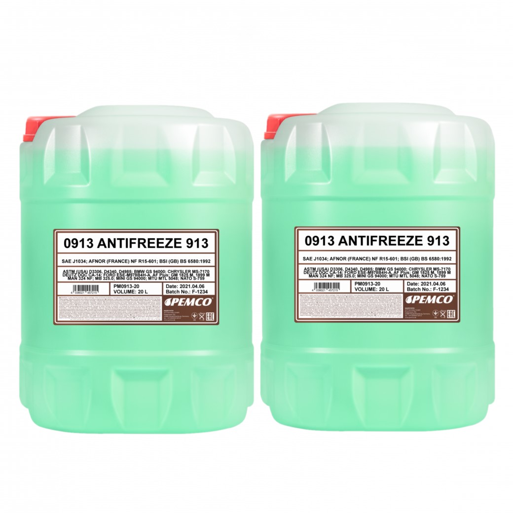 40 Liter (2x20) PEMCO Antifreeze 913 -40 °C Kühlerfrostschutz Fertiggemisch grün