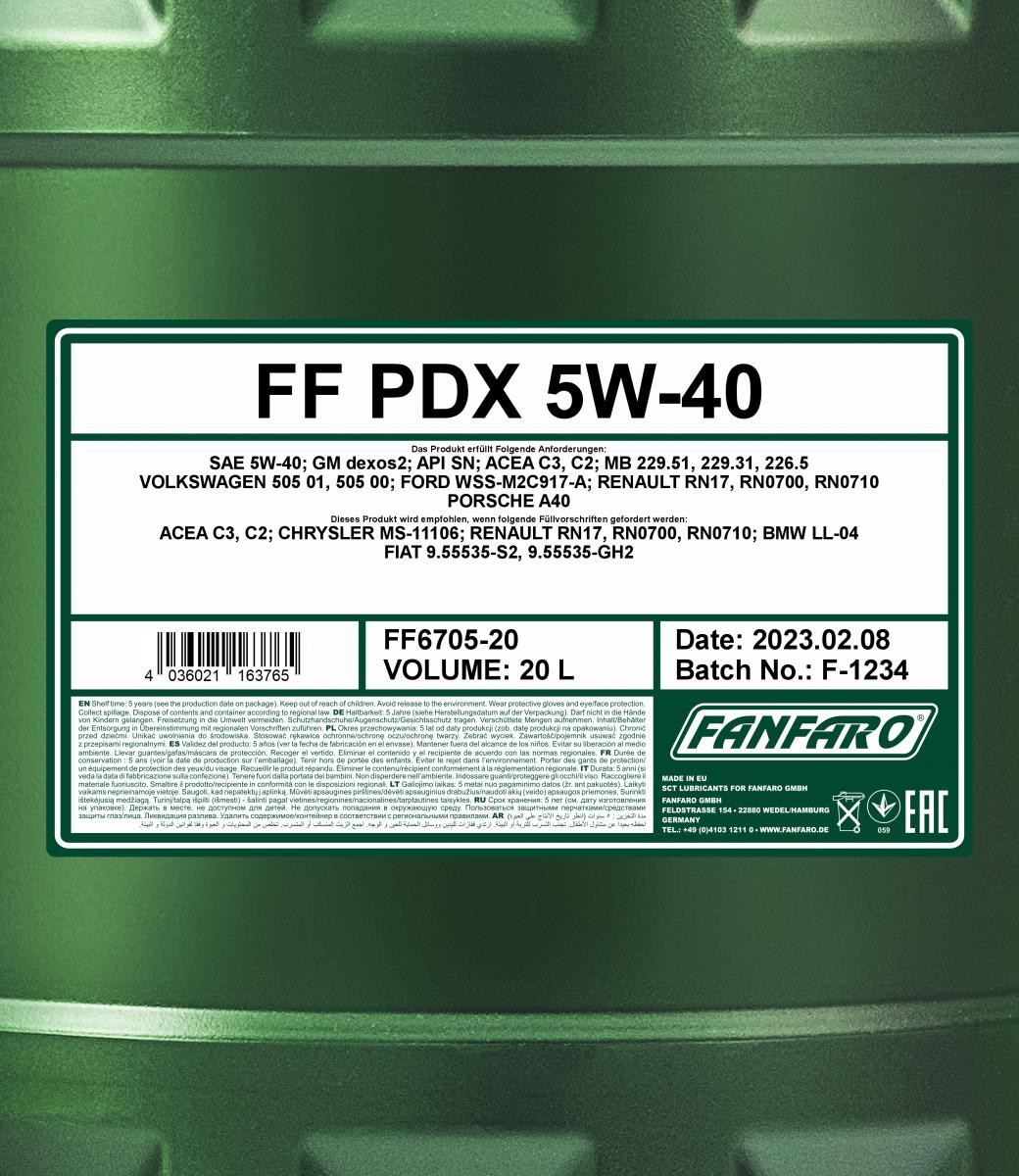 40 Liter (2x20) FANFARO PDX 5W-40 Motoröl passend für VW 502.00 BMW LL-04 MB 229.31 C3