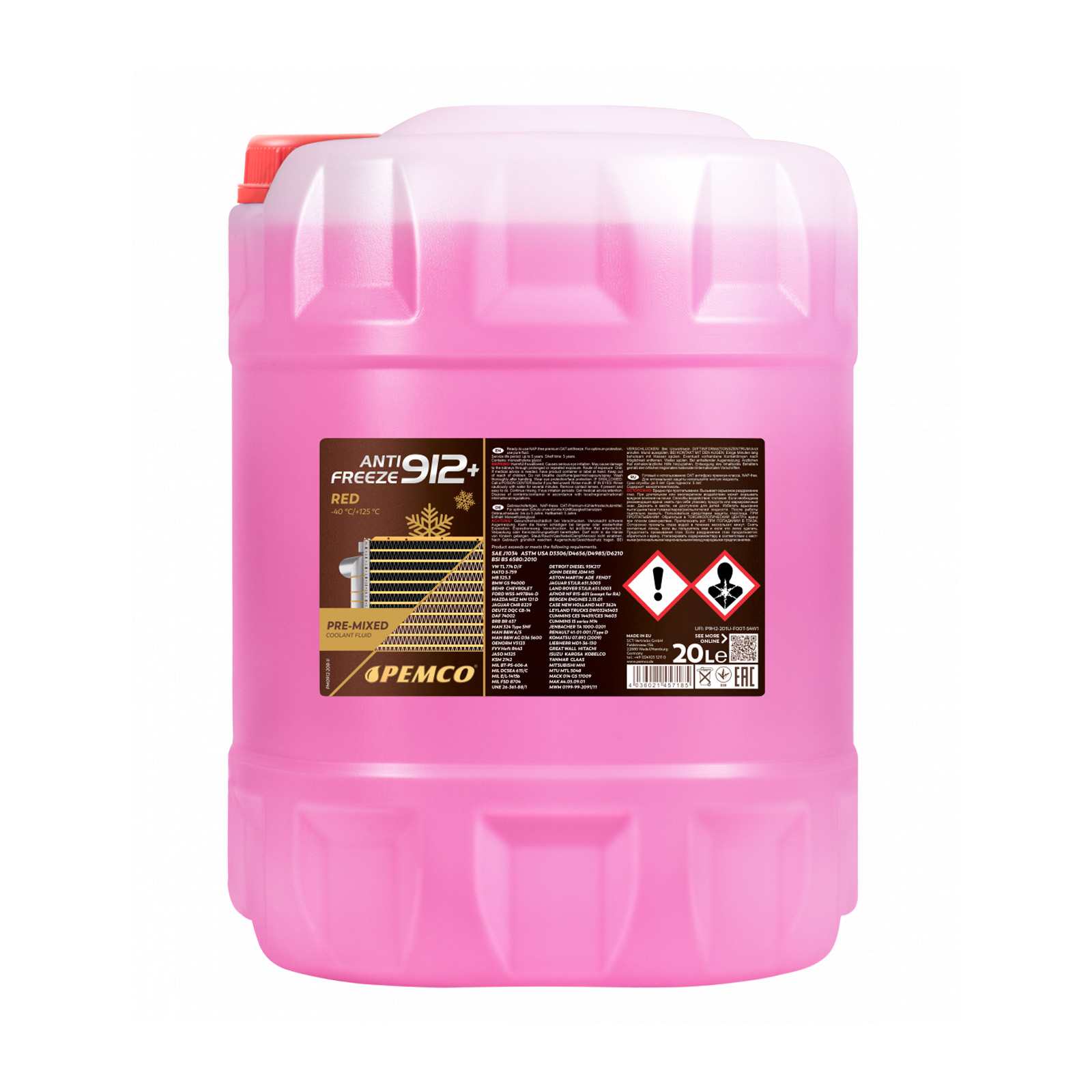 40 Liter (2x20) PEMCO Antifreeze 912+ Kühlerfrostschutz bis -40C rot PM0912