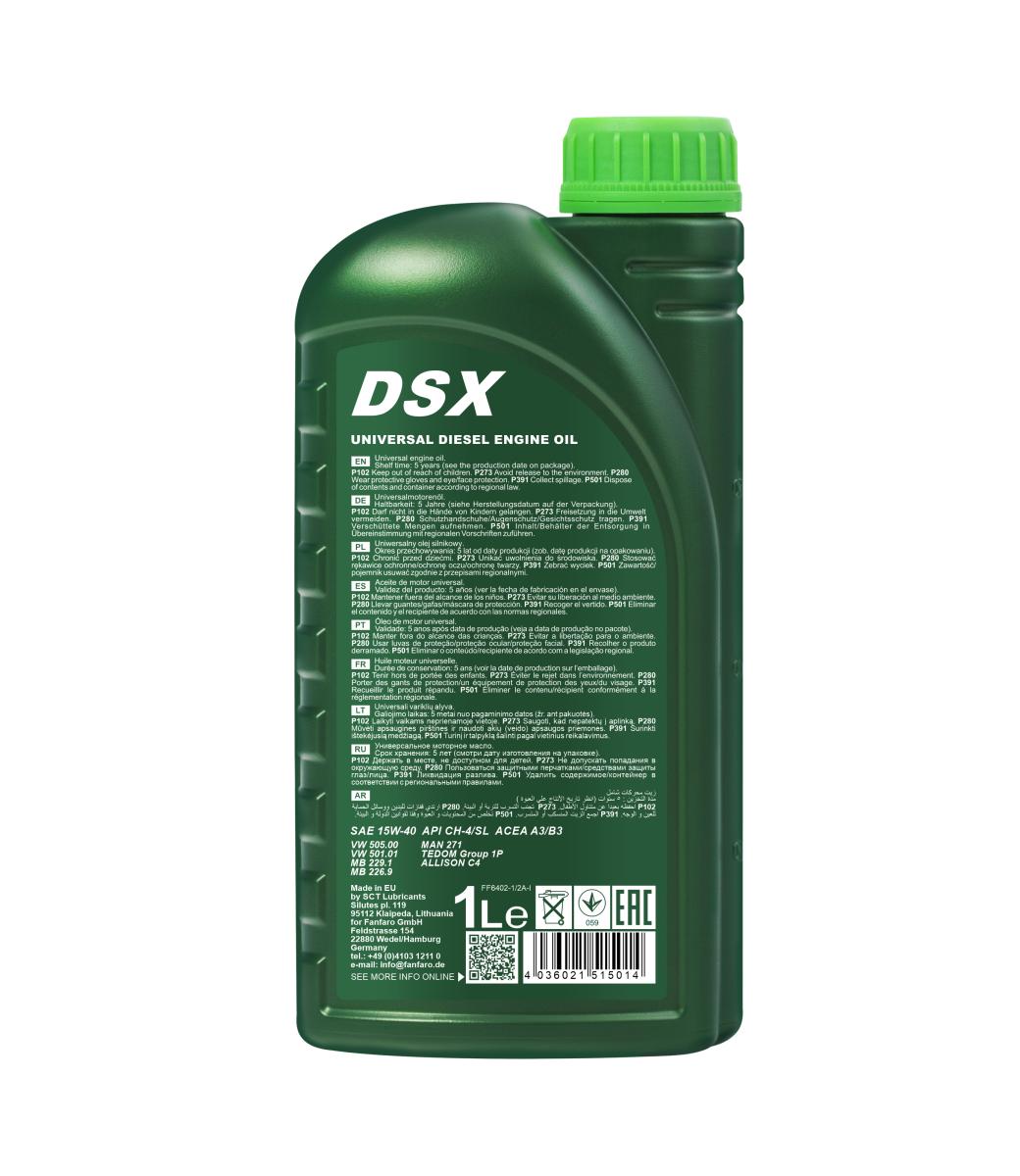 3 Liter FANFARO DSX 15W-40 CH-4/SL Motoröl E3 B3 A3 VW 505.00 501.00 MB 229.1