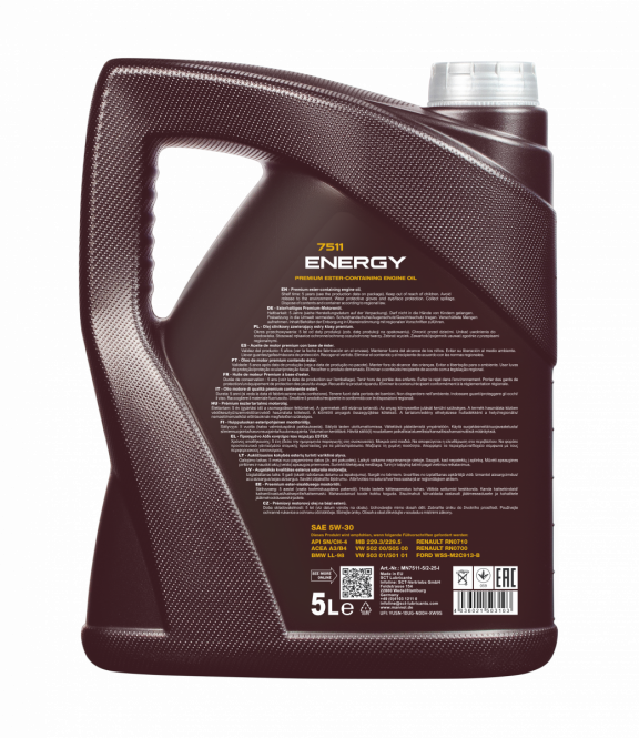 5 Liter MANNOL Energy 5W-30 7511 API SN/CH-4 A3/B4 Motoröl + 1x Motor Flush