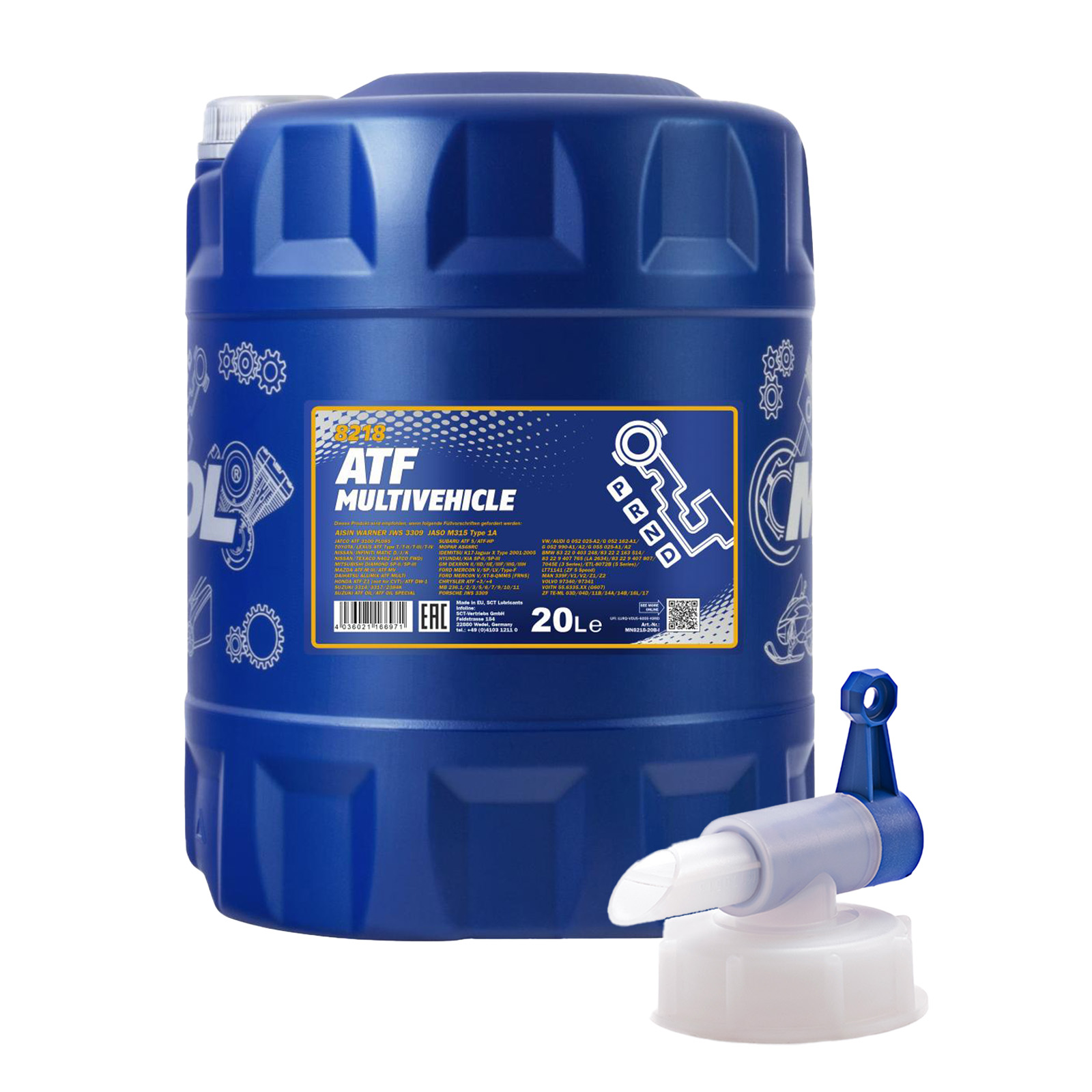 20 Liter MANNOL ATF Multivehicle 8218 Automatikgetriebe Öl + 1x Ablasshahn