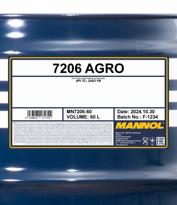 60 Liter MANNOL Agro 7206 2-Takt API TC JASO FB Öl für Gartengeräte