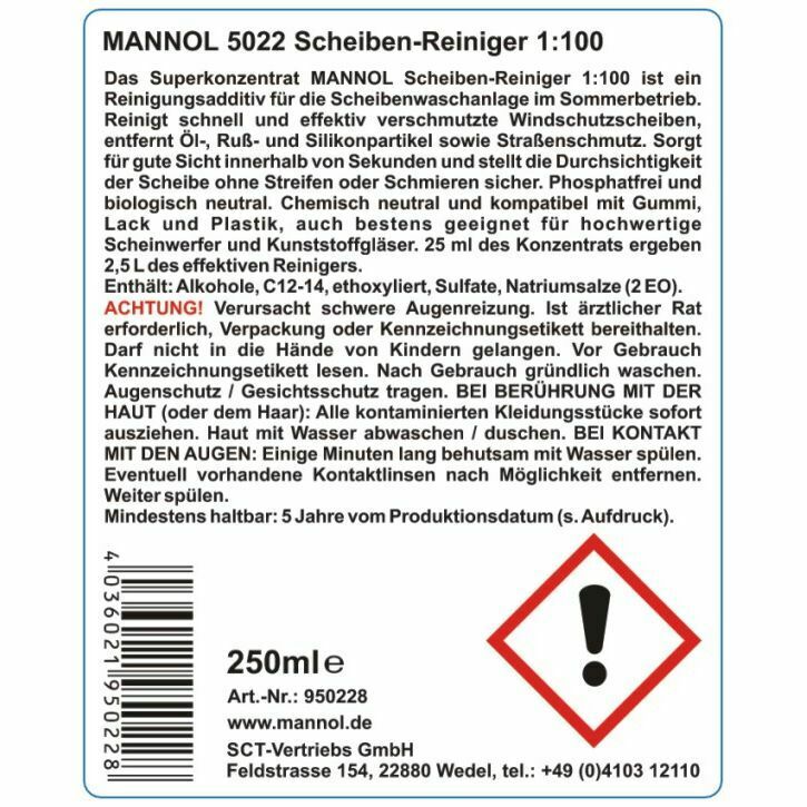 250ml MANNOL 5022 Scheiben Reiniger 1:100 Reinigung Konzentrat