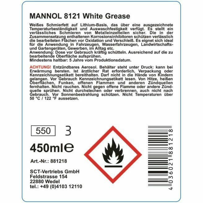 Weißes Fettspray Kettenspray Mineralfett 450ml MANNOL White Grease 8121