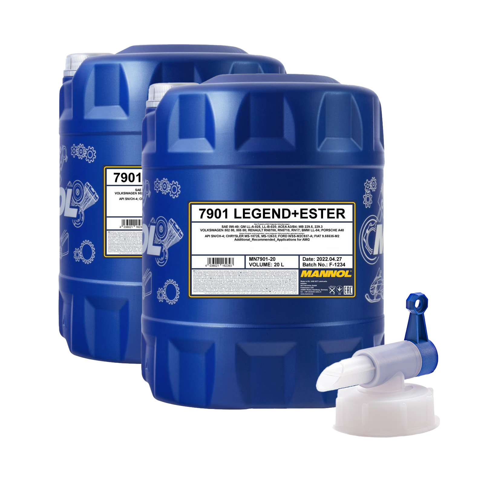 40 Liter (2x20) MANNOL Legend Ester 0W-40 7901 SN/CH-4 Motoröl + 1x Ablasshahn