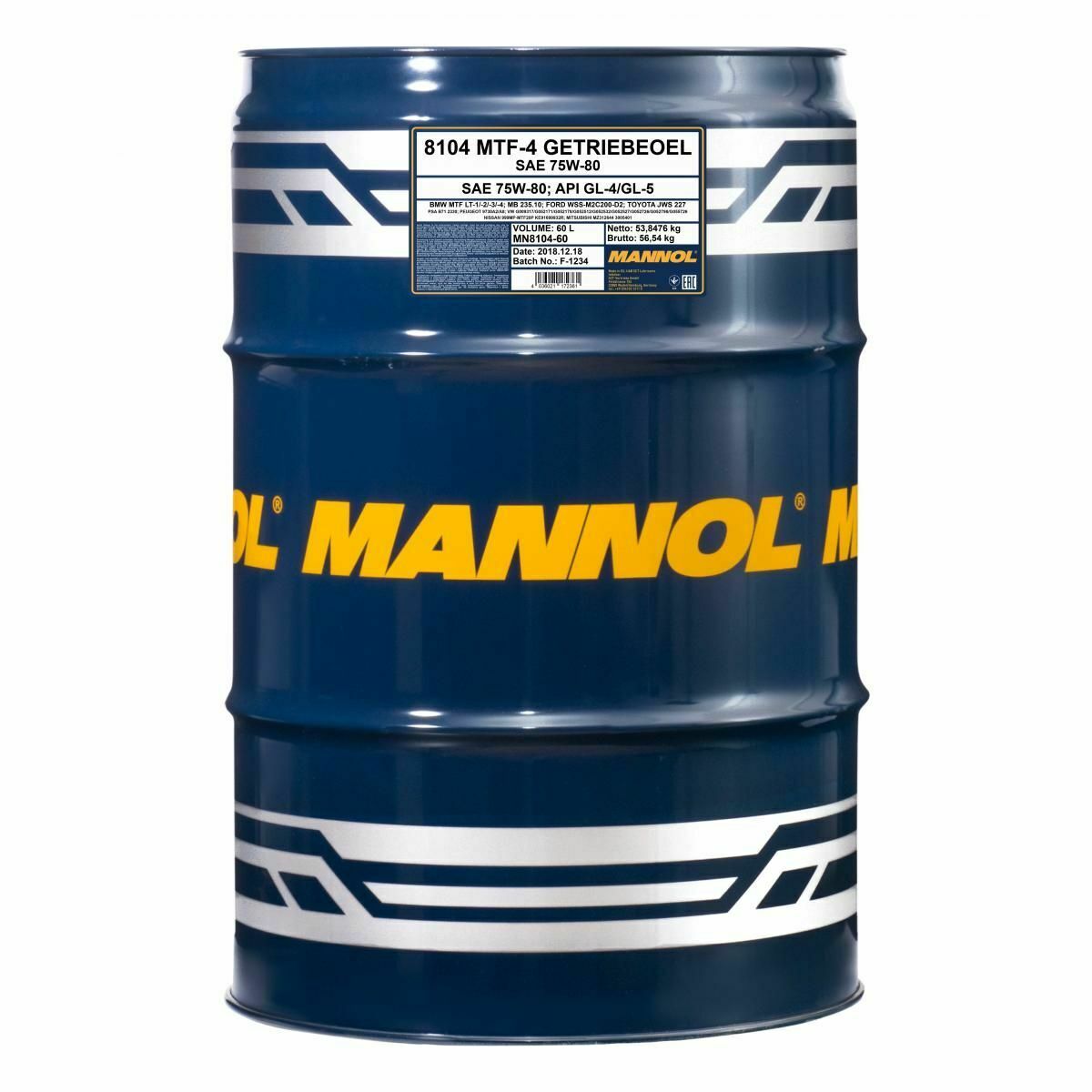 60 Liter MANNOL MTF-4 Getriebeöl API GL-4 75W-80 Getriebe Öl 75W80