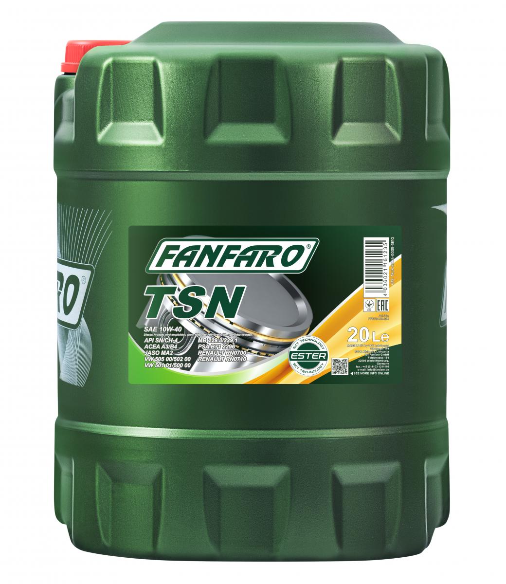 40 Liter (2x20) FANFARO TSN 10W-40 SN CH-4 A3/B4 Motoröl MB 229.1 passend für VW 502.00