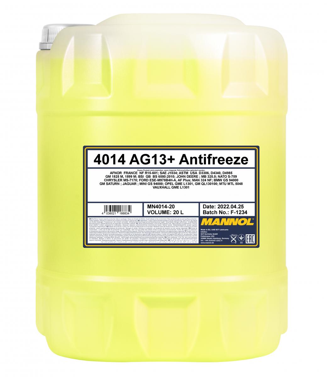 20 L MANNOL AG13+ Kühlflüssigkeit Fertiggemisch -40°C gelb G13+ + 1x Ablasshahn