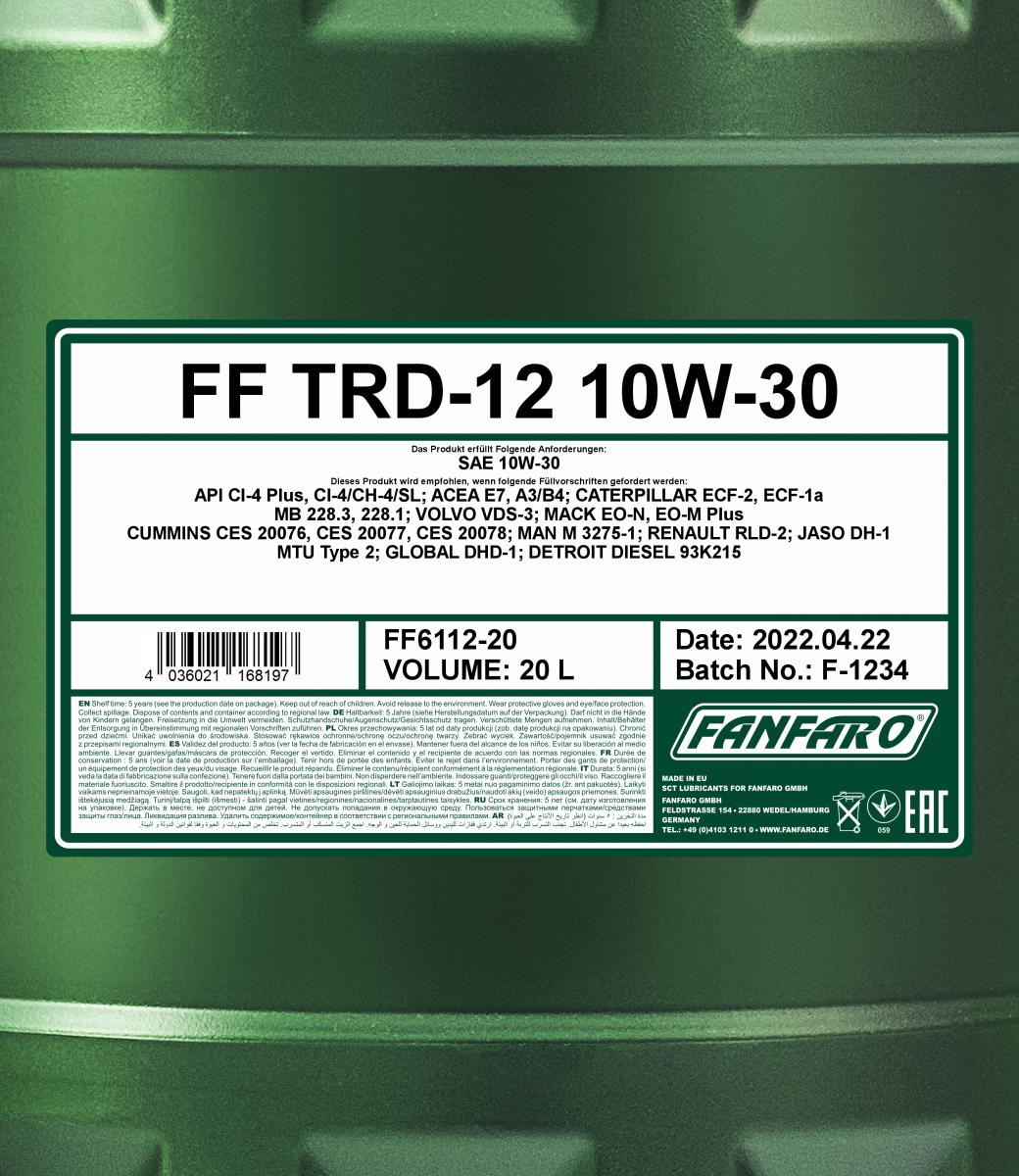 40 Liter (2x20) FANFARO TRD-12 SHPD 10W-30 API CI4 NKW Motoröl Diesel 40 Liter (2x20) FANFARO TRD-12 SHPD 10W-30 API CI4 NKW Motoröl Diesel