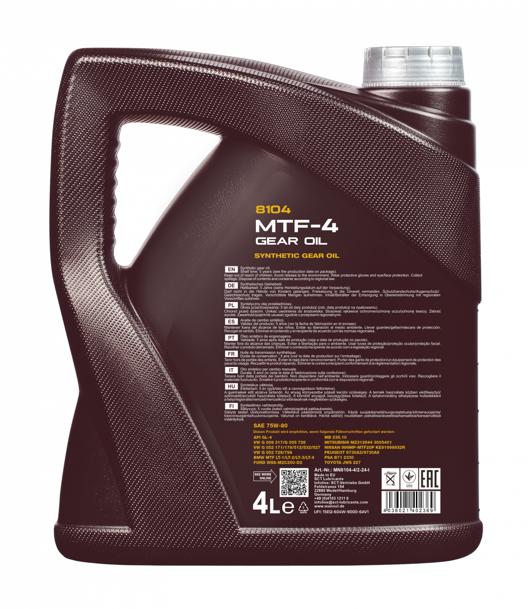 4 Liter MANNOL MTF-4 Getriebeöl API GL-4 75W-80 Getriebe Öl 75W80