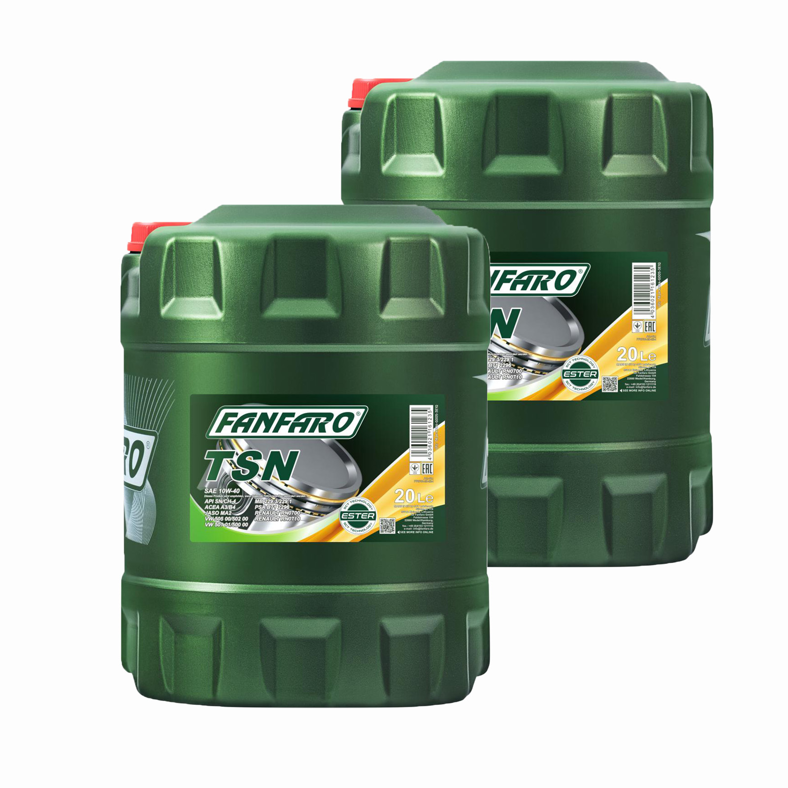 40 Liter (2x20) FANFARO TSN 10W-40 SN CH-4 A3/B4 Motoröl MB 229.1 passend für VW 502.00