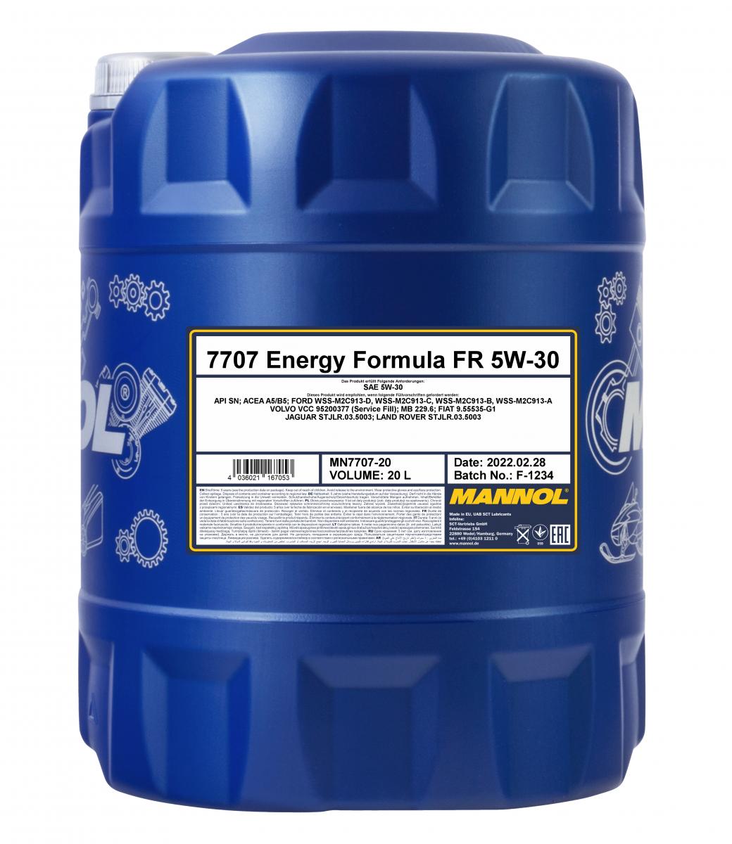 40 Liter (2x20) MANNOL Energy Formula FR 7707 5W-30 API SN ACEA A5/B5 Motoröl